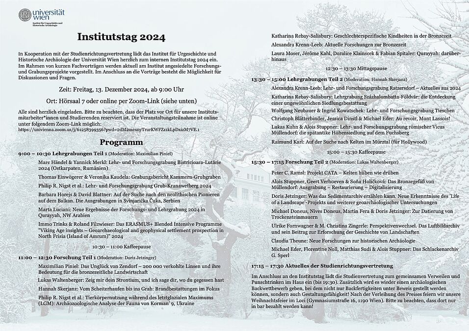 Programm mit Informationen zu den Vorträgen des Institutstags 2024